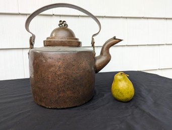 Large Antique Hand Hammered Copper Kettle With Makers Mark C.J.N.
