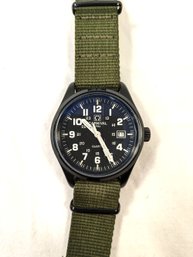 Carnival Military Quartz Watch With Green Fabric Strap And Black Face