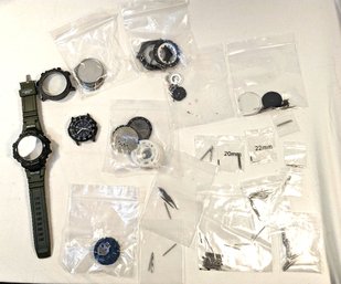 Miscellaneous Lot Of Watch Parts Bezels Straps