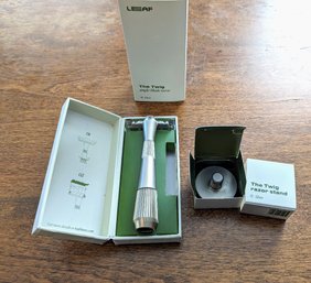 Leaf Twig Silver Single Edge Razor With Stand In Original Boxes