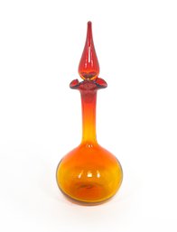 Mid-Century Tangerine Amberina Blenko Glass  Genie Bottle Decanter