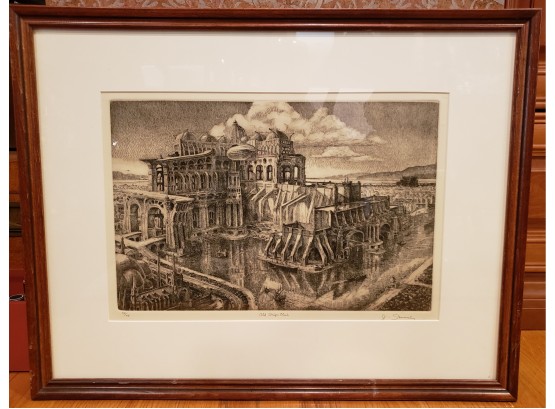 Limited Edition Lithograph Charcoal 'Old Ships Club' By James A. Skvarch With Letter Of Authenticity #45 Of 75