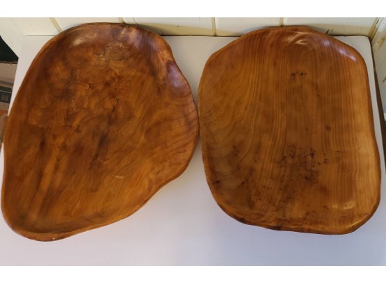 Two Rich And Rustic Style Olive Or Teak Wood Serving  Platters/Trays