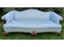 Stunning Baby Blue Damask Camelback Sofa -in Very Good Condition