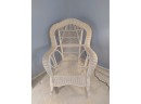 Vintage Wicker Arm Chair With Two Baby Blue Pillows