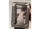 Unusual Heavy Metal (Pewter?) Glass Cage With Carved Stone (Alabaster ?) Figurine Of  Bird
