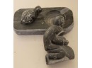 Inuit Soapstone Carvings - Ashtray With Turtle Signed Dimu And Snowman Signed .