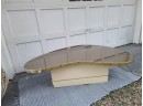 Uber Cool MCM Cream Color, Kidney Table, With Brass Trim And Laminated Base.