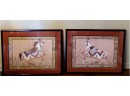 Pair Of Chinese Silk Screen Paragon Horses Beautifully Framed