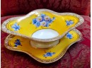 Vintage Noritake Hand Painted Bright Yellow With Baby Blue Flowers  Gravy Boat/Serving Dish