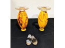 Pair Of Vintage Art Glass Perfume Bottles  Or Vases With Stoppers Vases