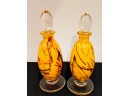 Pair Of Vintage Art Glass Perfume Bottles  Or Vases With Stoppers Vases