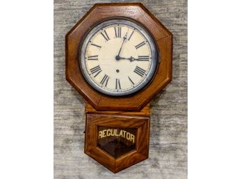 Vintage Regulator Clock With Key , In Working Condition