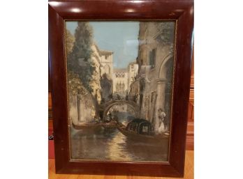 Signed Lithograph Of Raymond Allegre Painting Of Venice Canal,