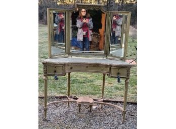 Very Rare!  Antique George III Vanity Table With Mirror And Needlepoint Foot Rest - Needs TLC