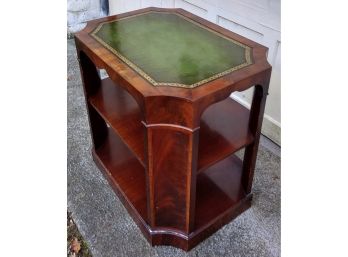 Fabulous Antique 1940's Leather Top Side Table - Glass Top Cut Specifically To Protect The Surface Leather