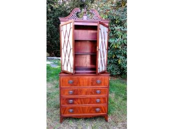 Stunning Antique Secretary Desk With Paned Doors And Ample Storage In 4 Drawers (I Of 2)