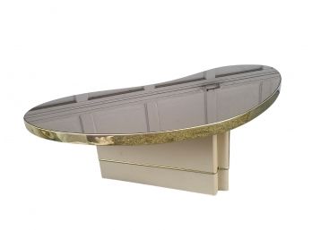 Uber Cool MCM Cream Color, Kidney Table, With Brass Trim And Laminated Base.