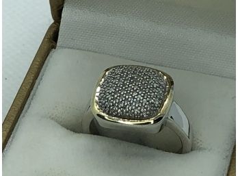 Vintage Sterling Silver / 925 With Gold Accents With Pave Crystals - Very Nice Piece - Unusual Style Ring