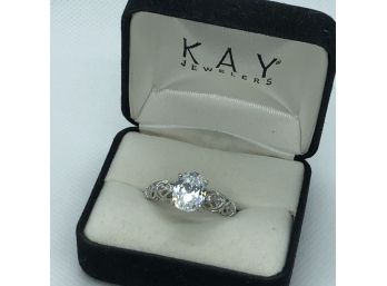 Lovely Preowned Sterling Silver / 925 Ring By TACORI  & Cubic Zirconia Engagement Style Ring - Very Ornate