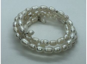 Lovely Genuine Cultured Baroque Beehive Pearl Coil Bracelet With Sterling Silver Accents - Very Pretty !