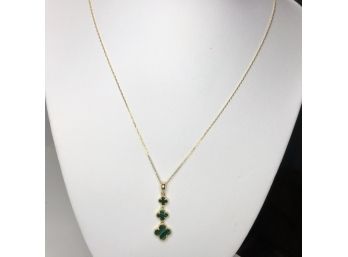 Fabulous Van Cleef / Alhambra Inspired Sterling Silver With 14K Gold Overlay With Malachite Drop Pendant