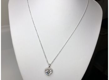 Wonderful Sterling Silver / 925 Necklace With Large Crystal Heart Pendant - Very Pretty - Brand New Piece !