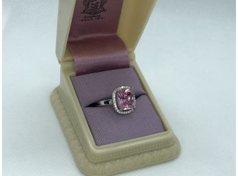 Fabulous Brand New 925 / Sterling Silver Ring With Pink Tourmaline Encircled With White Sapphires - WOW !