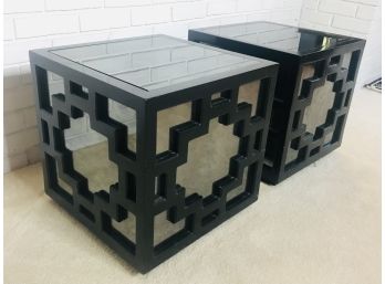 Pair Of MCM Tables With Smoked Mirror Accents