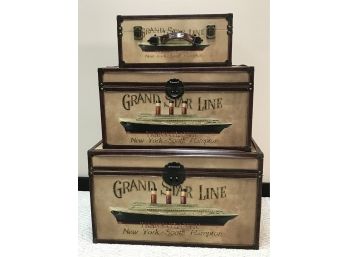Trio Of Large And Spacious Steamer Decorative Trunks