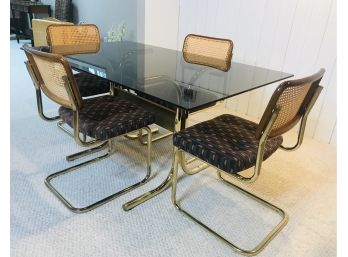Retro 5 Piece  Dining Set With Smoked Glass Tabletop Feature
