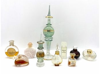 Ten Vintage Perfume Bottles, Mostly Miniatures: Chanel, Lalique, Cartier, Poison & More