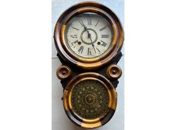 Victorian Unusual Shaped Case 8 Day Movement Wall Clock With Key 19' X 11' UNTESTED