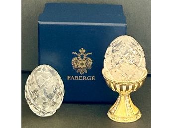 Lot Of 2 Faberge Crystal Eggs Signed & Numbered- One With Original Box And Egg Cup