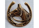 Pretty Gold Tone Horse Head In Horse Shoe Brooch