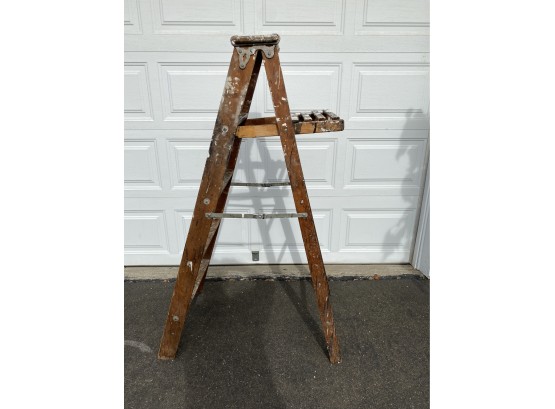 Vintage Wood And Steel 5 Foot Folding Step Ladder. Very Sturdy.