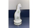 Vintage Royal Tara Ireland Cat Figurine Shamrocks White Green Bone China Galway. In Perfect Condition.