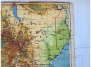 Vintage 1960 School Map East Africa Fabric Backed Classroom Pull-Down Map With Original Wood Dowel Weight.
