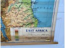Vintage 1960 School Map East Africa Fabric Backed Classroom Pull-Down Map With Original Wood Dowel Weight.
