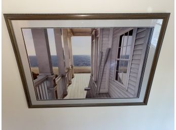 Framed Color Print Entitled 'Just The Two Of Us' By Daniel Pollera. Beach House Porch And Boat Oars.