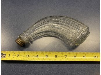 Vintage Curved Glass Flask Bottle With Screw On Tin Top.