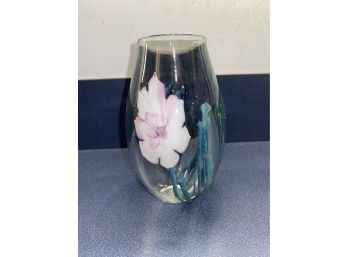 Vintage Signed Art Glass Vase With Flower. 12-59.