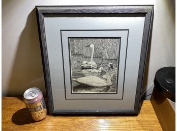 Trumpeter Swan Family. Original And Signed Pencil Sketch By Wildlife Artist Diane McDaniel-Iverson.