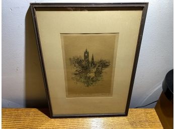 Marjorie C. Pzales. Framed, Matted And Signed Print Princes Street From Calton Hill Edinburgh, Scotland.
