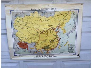 Vintage 1969 School Map. Expansion And Decline Of Manchu Power 1644 - 1864. Denoyer-Geppart Series.