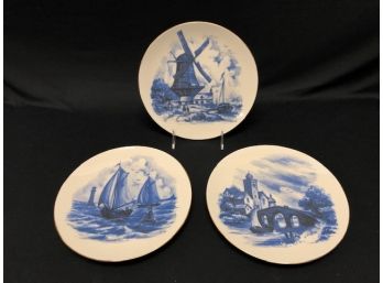 Trio Of Dutch Inspired Delft Style Collectable Plates