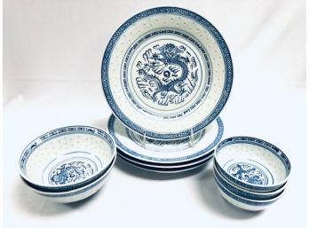 Rice Dishware Dragon Blue/white