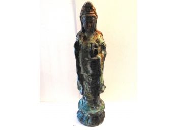 Wonderful Antique Outdoor Cement Filled Bronze Asian Buddha Statue - Amazing Patina From Being In Garden