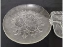 Two Vintage Clear Embossed Floral & Fruit Glass Serving Platters