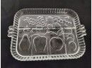 Two Vintage Clear Embossed Floral & Fruit Glass Serving Platters